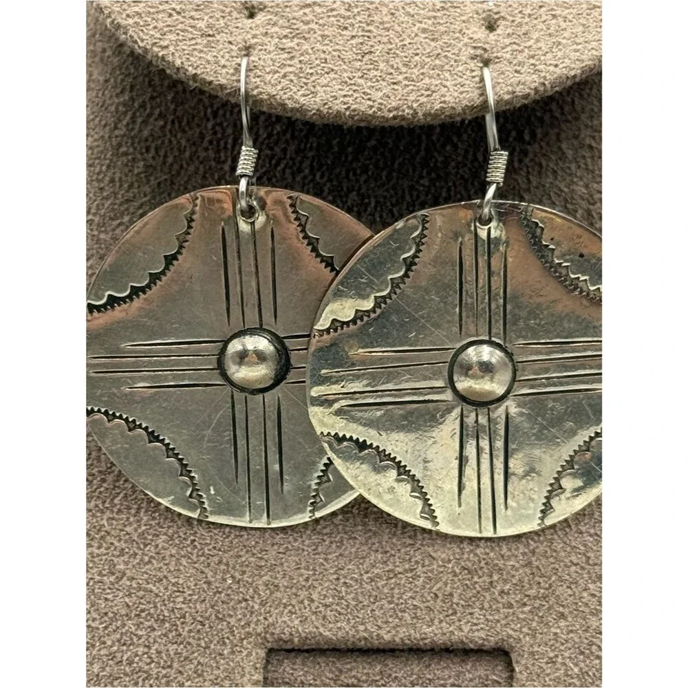 Western Silver-Tone Round Engraved Drop Earrings - Women Jewelry